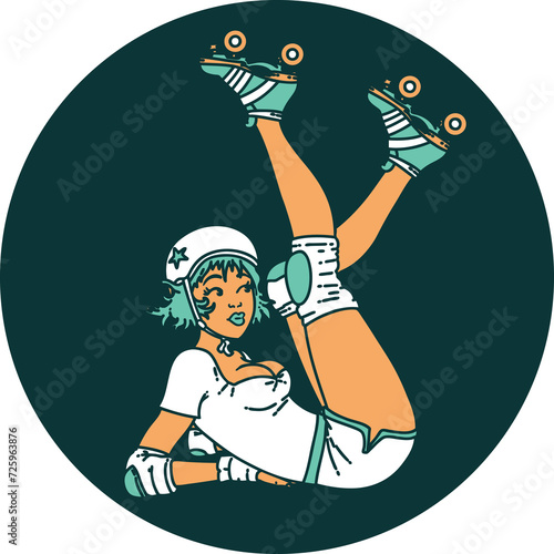 tattoo style icon of a pinup roller derby girl