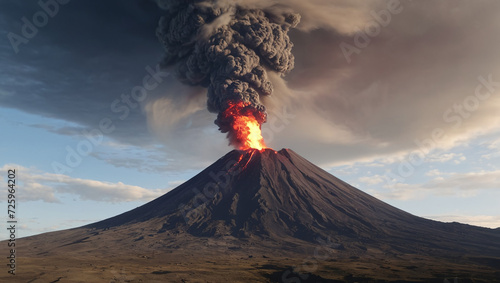 Erupting volcano with flowing lava