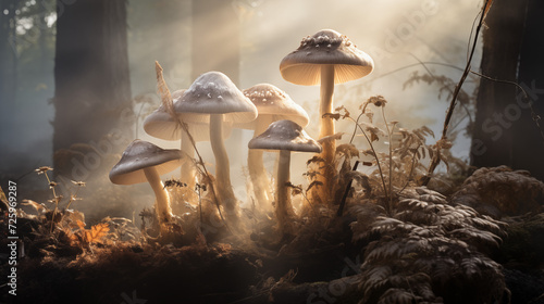 Golden Hour Gleam on Forest Mushrooms