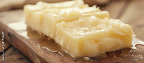 Beef dripping or tallow, a rendered form of animal fat, commonly used for cooking purposes or as a traditional shortening.