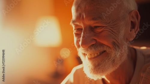 A weathered face filled with life and character, the man's joyful smile reveals a story etched into every wrinkle and hair on his chin and moustache