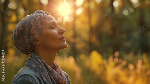 cancer survivor enjoying a moment of serenity in nature generative ai