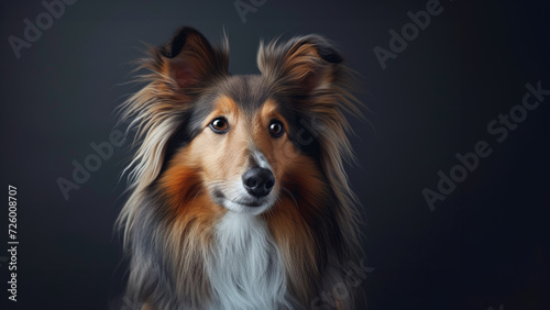 Studio portrait of a pedigree Sheltie dog.