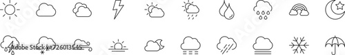 Collection of thin line icons of weather sign. Linear sign and editable stroke. Suitable for web sites, books, articles