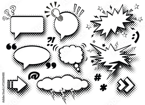 Speech bubble icon set in comic style. Vector on transparent background