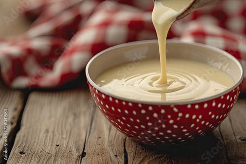 Using condensed or evaporated milk to pour into a bowl