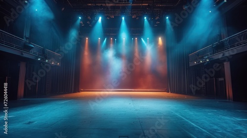 Empty big stage with spotlights. Generative AI.