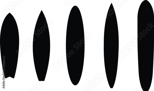 Set of surfboard icons . surfing, sea and ocean vacation symbols. Image for tourism designs isolated on transparent background. Black Silhouette surfboard Fill icons for web, mobile and info-graphics.