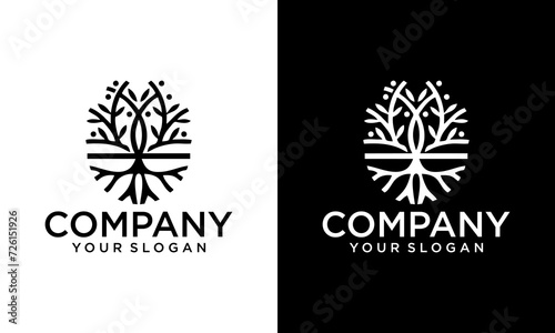 Creative Tree and roots logo design vector isolated, tree with round shape