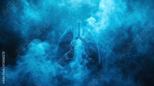 Medical Precision, Blue Digital X-ray Image of Human Lungs, Set Against a Dark Monochrome Background.
