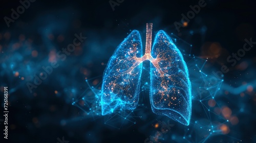 Medical Precision, Blue Digital X-ray Image of Human Lungs, Set Against a Dark Monochrome Background.