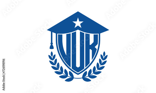 UUK three letter iconic academic logo design vector template. monogram, abstract, school, college, university, graduation cap symbol logo, shield, model, institute, educational, coaching canter, tech