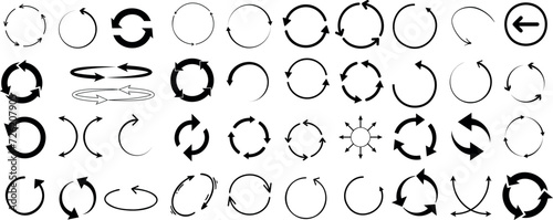 Circle arrows vector set, diverse designs for web navigation, refresh buttons. Indicating motion, editable for color customization. Perfect for digital content, rotation symbol icon