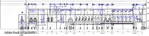 Vector sketch illustration of technical drawing design for erection drawing cross section Grid in factory industry