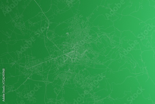 Map of the streets of Pristina (Kosovo) made with white lines on green paper. Rough background. 3d render, illustration