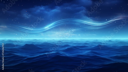 Painting of Waves in the Ocean Under the Night Sky