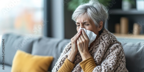 old woman suffering from a cold flu