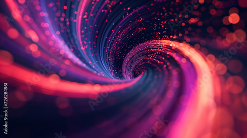 An abstract background with a swirling vortex of sparkling lights in a dynamic array of pinks, blues, and purples, resembling a journey through a cosmic galaxy 