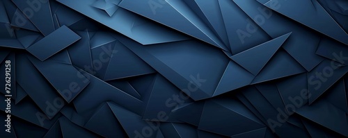 Abstract texture dark blue background banner panorama long with 3d geometric triangular gradient shapes for website, business, print design template metallic metal paper pattern, Generative AI