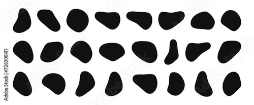 Blob shapes are organic. Freeform irregular figures. Random flowing liquid circles. Smooth silhouette stones. Pack of isolated vector elements on a white background.