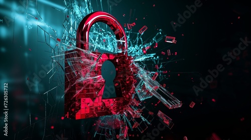 Email Security Breach: A dramatic illustration of a broken padlock symbolizing a breach in email security, highlighting the importance of robust security measures to protect against cyber threats