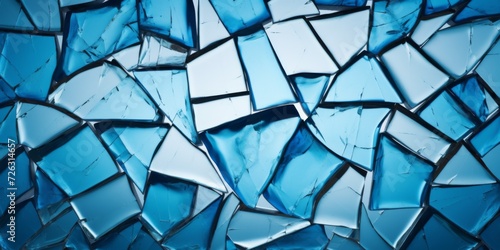 Captivating Mosaic Of Broken Glass: A Closeup View Of A Shattered Blue Mirror. Сoncept Bold Typography Design: Eye-Catching Fonts For Graphics And Advertising