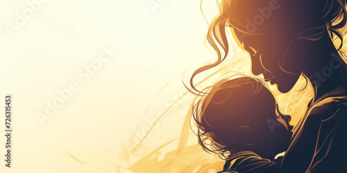 Emotional Silhouette Capturing The Unconditional Love Between A Mother And Child In Comicstyle Poster Design. Сoncept Comic-Style Mother And Child Poster, Emotional Silhouette, Unconditional Love