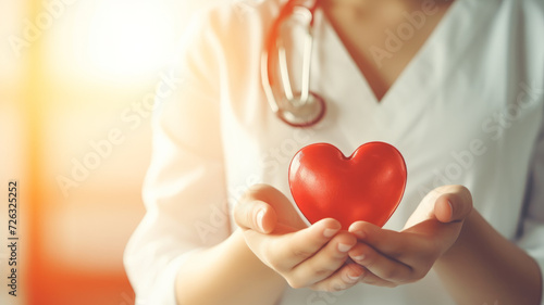 Doctor holding red heart symbol of life