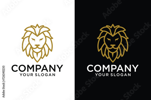 Vintage lion head emblem logo design. Lion head line art vector icon
