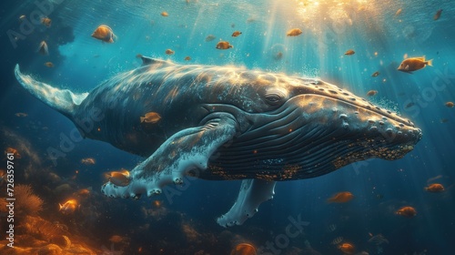 huge whale underwater closeup