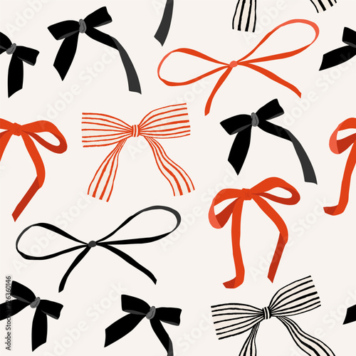 Bow various seamless pattern gift bows hand drawn trendy vector illustration