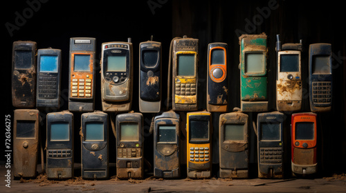 Row of old mobile phones from the past
