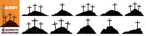 Calvary silhouette set. Calvary crosses.