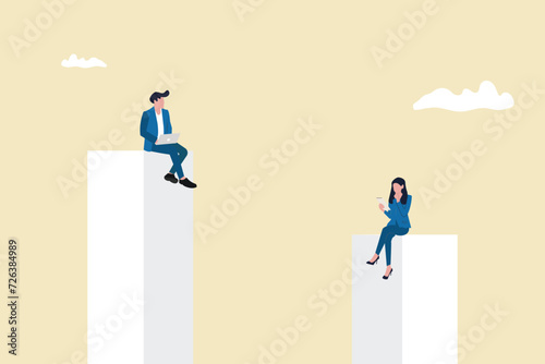 Businessman and business woman standing. concept of gender gap or business inequality concept. Business career challenge symbol. Eps10 vector illustration
