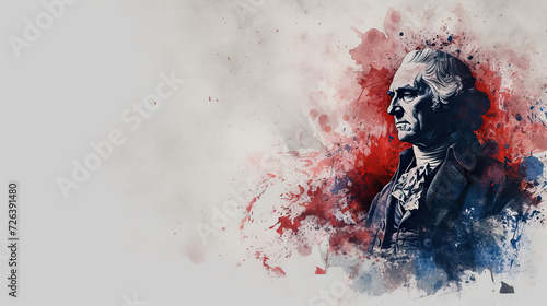A sketch of Thomas Jefferson, with red and blue color splatter with copy space - AI Generated Abstract Art