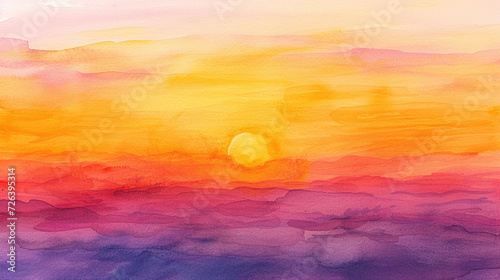 夕焼け空と海と雲のある風景の水彩画 Generative AI