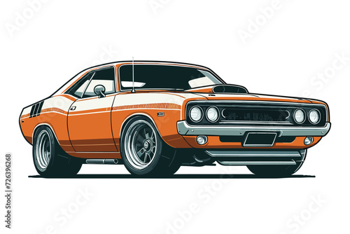 Vintage American muscle car vector illustration, classic retro custom muscle car design template isolated on white background