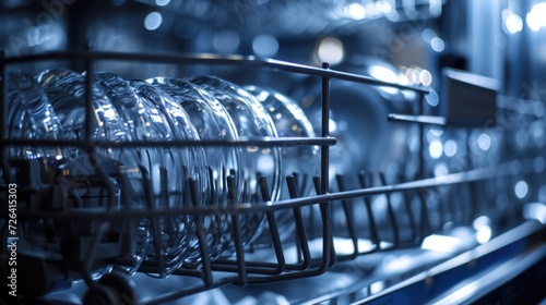 A dishwasher filled with lots of empty dishes. Can be used to showcase the convenience of modern appliances
