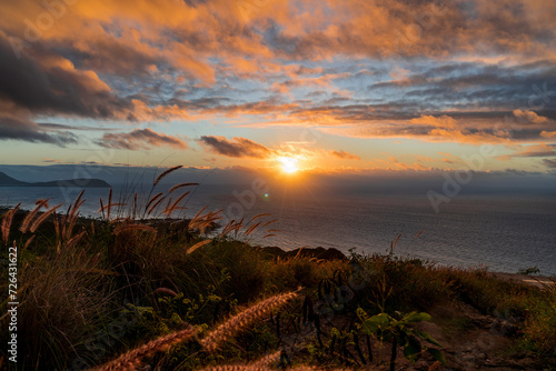 sunrise on the diamond head in honolulu on oahu in hawaii