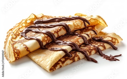 fresh hot crepes with chocolate cream isolated on white background,close up
