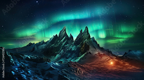 Northern Lights over Snowy Mountain Peaks - Generative AI