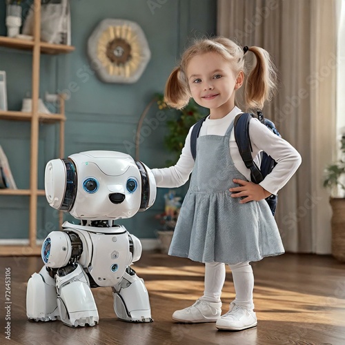 Dziewczynka bawiąca się z robotem przypominającym psa