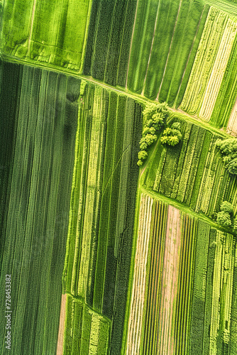 Farmland shot perpendicularly aerial view.