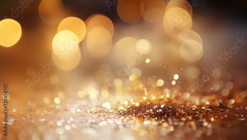 golden glitter shower cascading onto a festive stage, illuminated by a central light beam, mockup for events such as award ceremonies, jubilees, New Year's parties, or product presentations