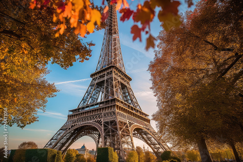 Scenic View of the Seine and the Eiffel Tower in Autumn - Generative AI