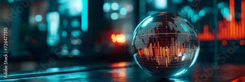 Conceptual image of a crystal ball with cryptocurrency market predictions and digital graphs inside, representing the speculative and predictive nature of the cryptocurrency market.
