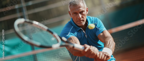 An athlete focused on the game, his form and concentration in a tennis match portraying the essence of competitive sports