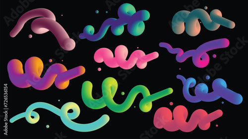 Set of 3d fluid amorphous in gradient multiple colors. Abstract colorful 3d art element ,gradient the colored element for modern futuristic design.