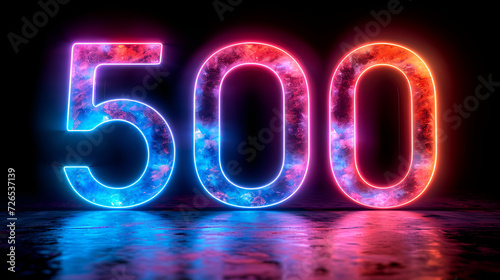 3d glowing number 500 with multicolor combination
