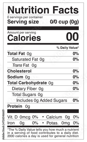 Nutrition Facts Label Template - Text Editable and Scalable - Vertical Short for Intermediate-Sized Packaging - US FDA Compliant 2020 in Helvetica Font